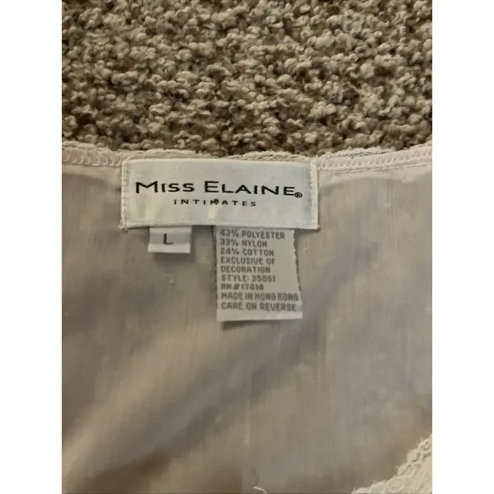 Vintage 80s Miss Elaine Sheer Long Sleeve Button Down Robe Pink Pockets Size L‎